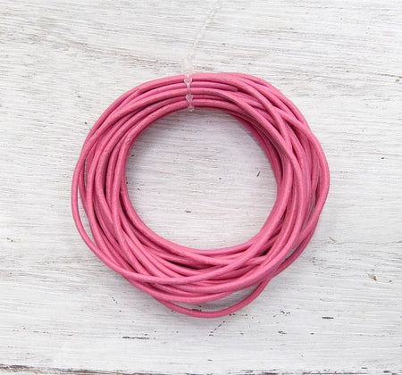 2mm Round Leather Cord, Qty 4 to 25 Yard Spool, Leather Cording, Metalic  Cord, Pearl, Fuchsia Pink or Red, Geniune Leather
