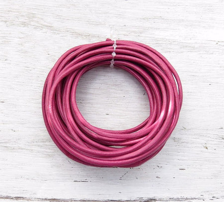 2mm Round Leather Cord, Qty 4 to 25 Yard Spool, Leather Cording, Metalic  Cord, Pearl, Fuchsia Pink or Red, Geniune Leather