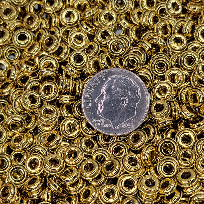 Large 2.4mm Hole 6x2.5mm Antique Gold Alloy Metal Saucer Spacer Beads - Qty  50 (MB426)