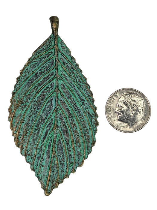 70x35x2mm Antique Brass Green Patina Alloy Metal Leaf Earring